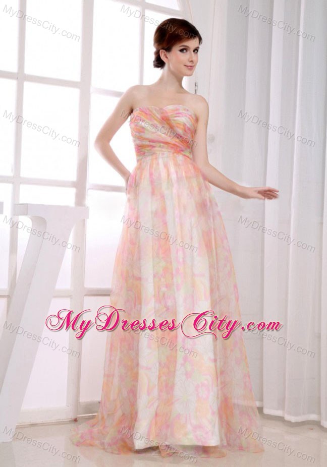 Printing Multi-color A-line Strapless Floor-length Dress for Prom