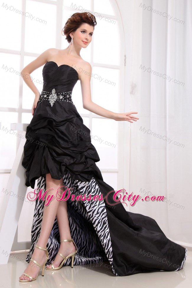 Ruching Sweetheart Black Zebra High-low Prom Dress With Pick-ups