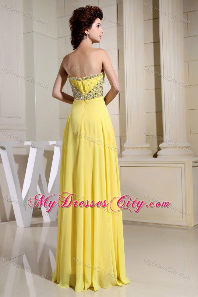 Empire Beaded Waist and Sweetheart Floor-length Yellow Prom Dress