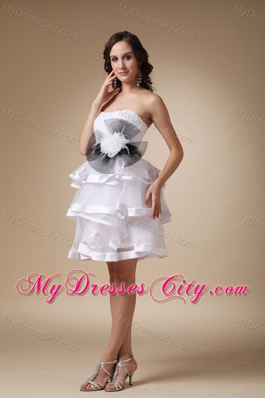 White Tiered Strapless Mini-length Prom Dress