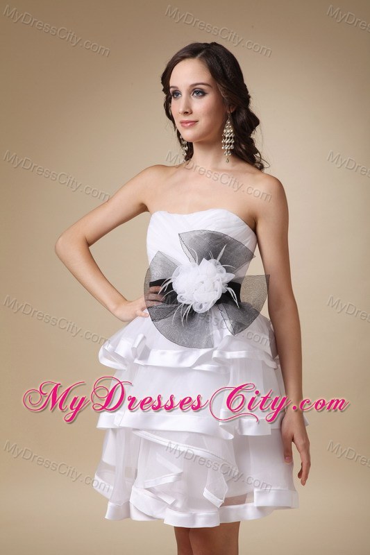 White Tiered Strapless Mini-length Prom Dress