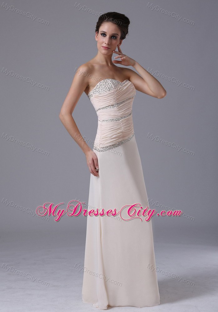 Pleated Beading Empire Champagne Chiffon Sweetheart Prom Dress