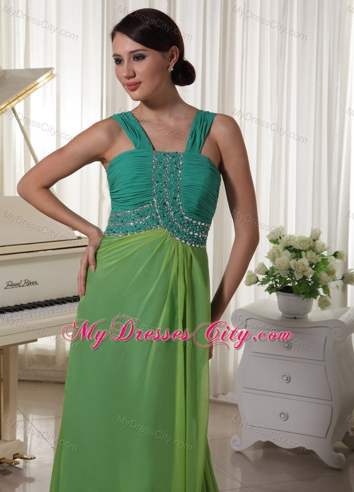 Straps Beading and Ruching Prom Dress in Teal and Spring Green