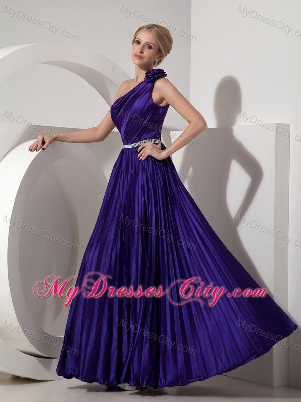 Hand Made Flower One Shoulder Pleated Beading Prom Dress