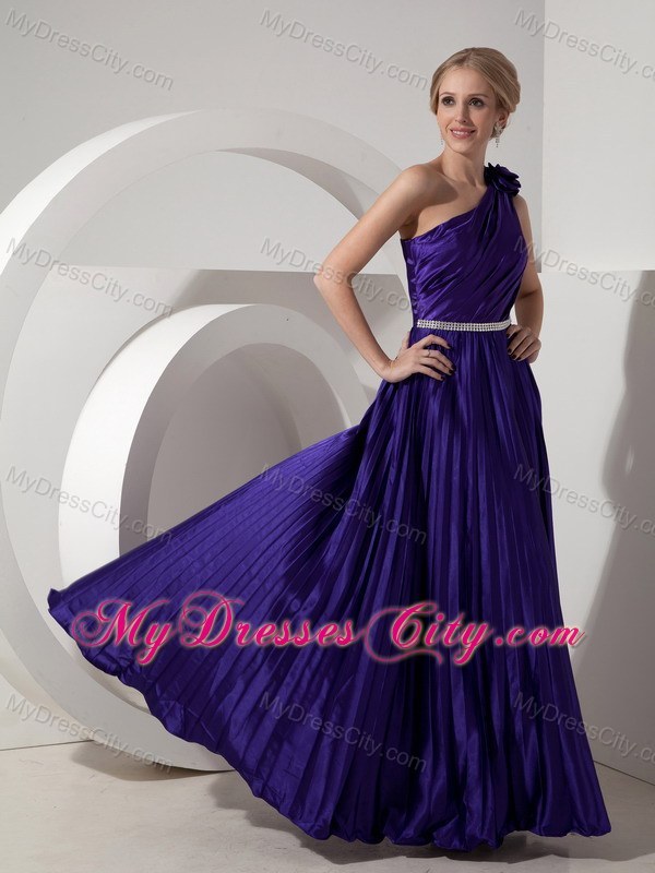 Hand Made Flower One Shoulder Pleated Beading Prom Dress