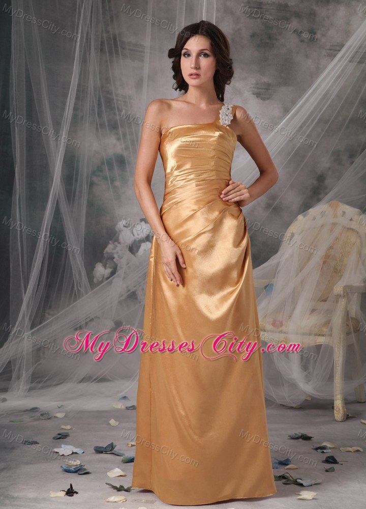 Elegant Gold One Shoulder Appliques Floor-length Dress for Prom