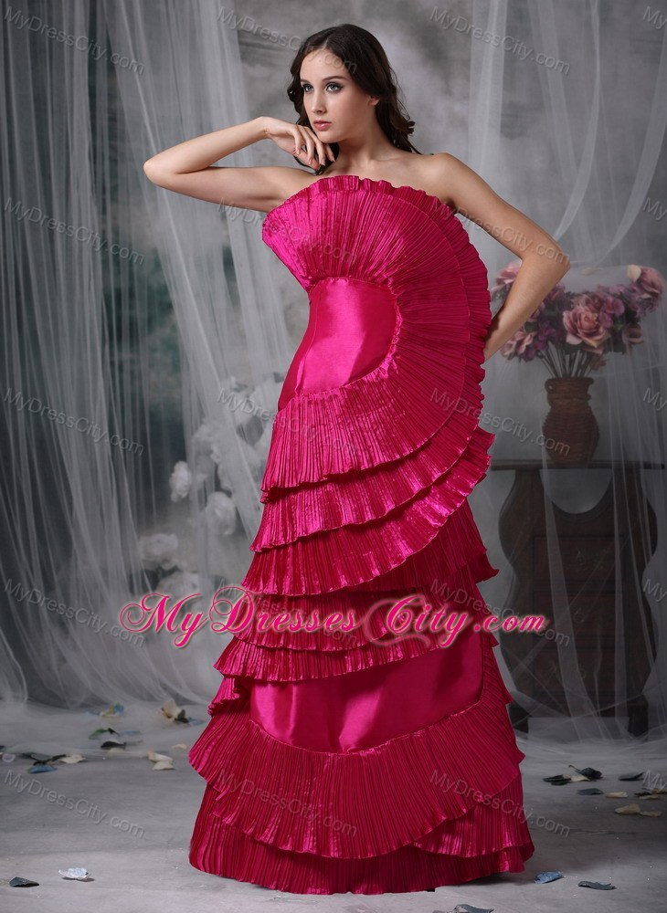 Hot Pink Taffeta Floor-length Prom Gown with Exaggerated Pleats