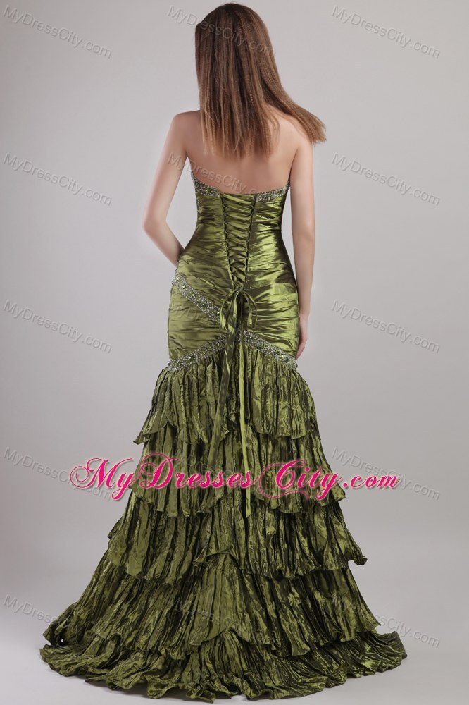 Sweetheart Beading and Ruche Brush Train Ruffled Prom Dress