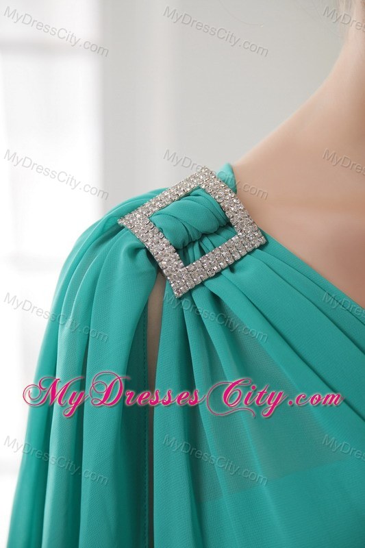 Turquoise Short Chiffon Prom Dress with One Shoulder and Beading