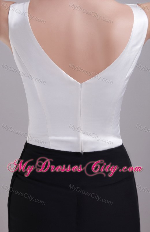 White and Black V-neck Mini-length Beading Prom Dress for Women