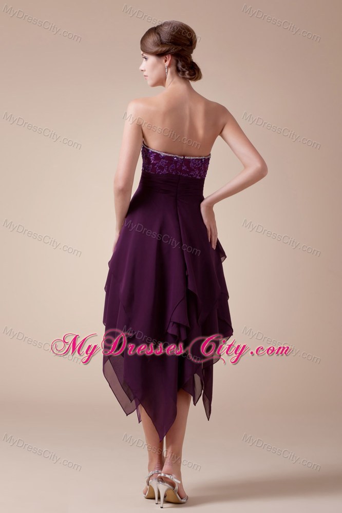 Appliques Beaded Strapless Prom Dress with Asymmetrical Hemline