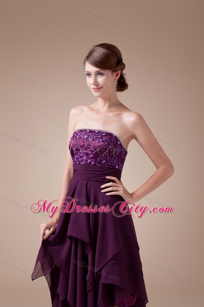 Appliques Beaded Strapless Prom Dress with Asymmetrical Hemline