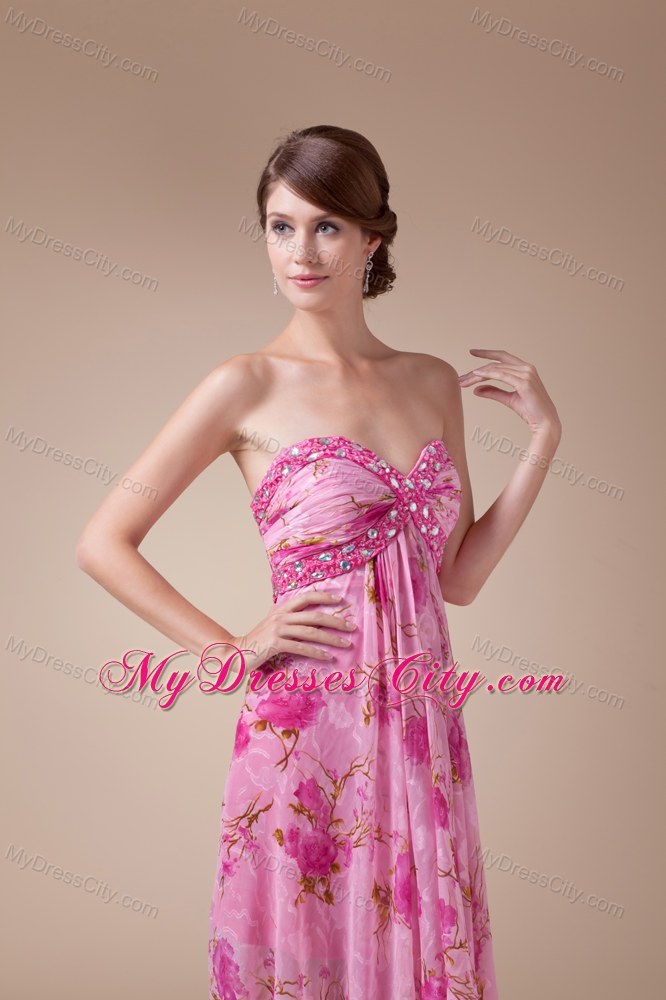 Printed fabric High Low Sweetheart beaded Prom Dress for Ladies