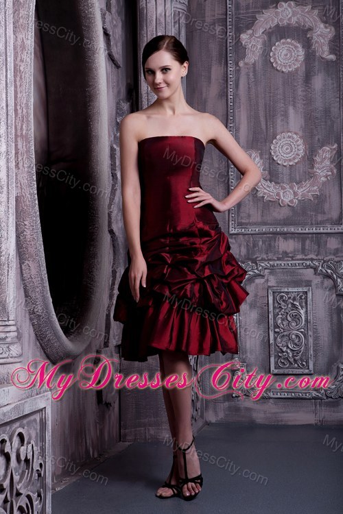 Burgundy Strapless Prom Dress Has Pick-ups and Lace up Back