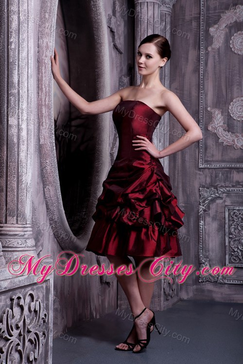 Burgundy Strapless Prom Dress Has Pick-ups and Lace up Back