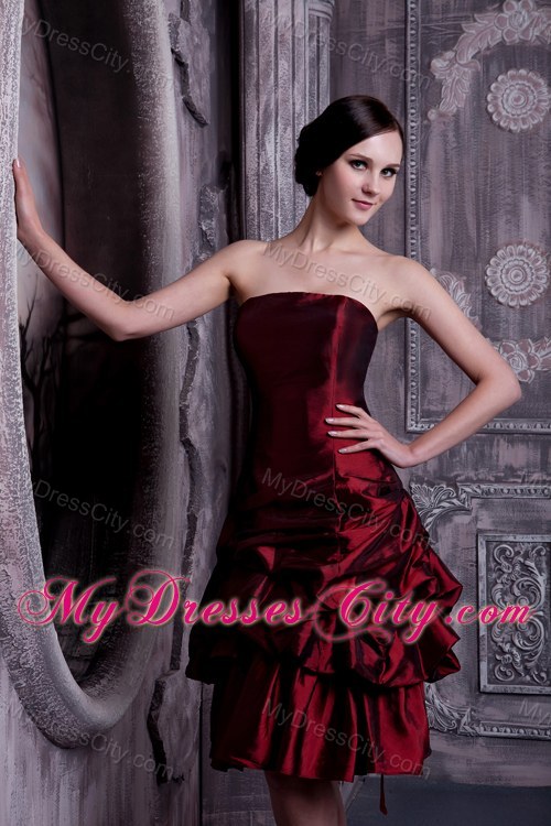 Burgundy Strapless Prom Dress Has Pick-ups and Lace up Back