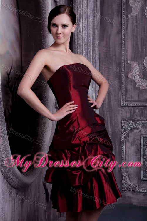 Burgundy Strapless Prom Dress Has Pick-ups and Lace up Back