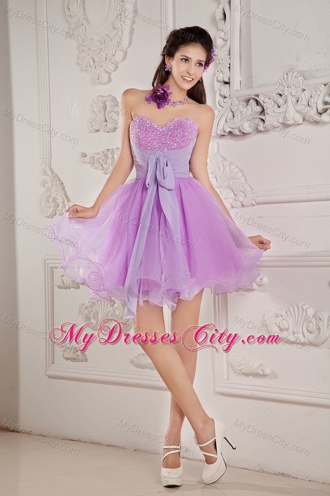 Layers Organza Mini-length Prom Dress with Bowknot and Beading