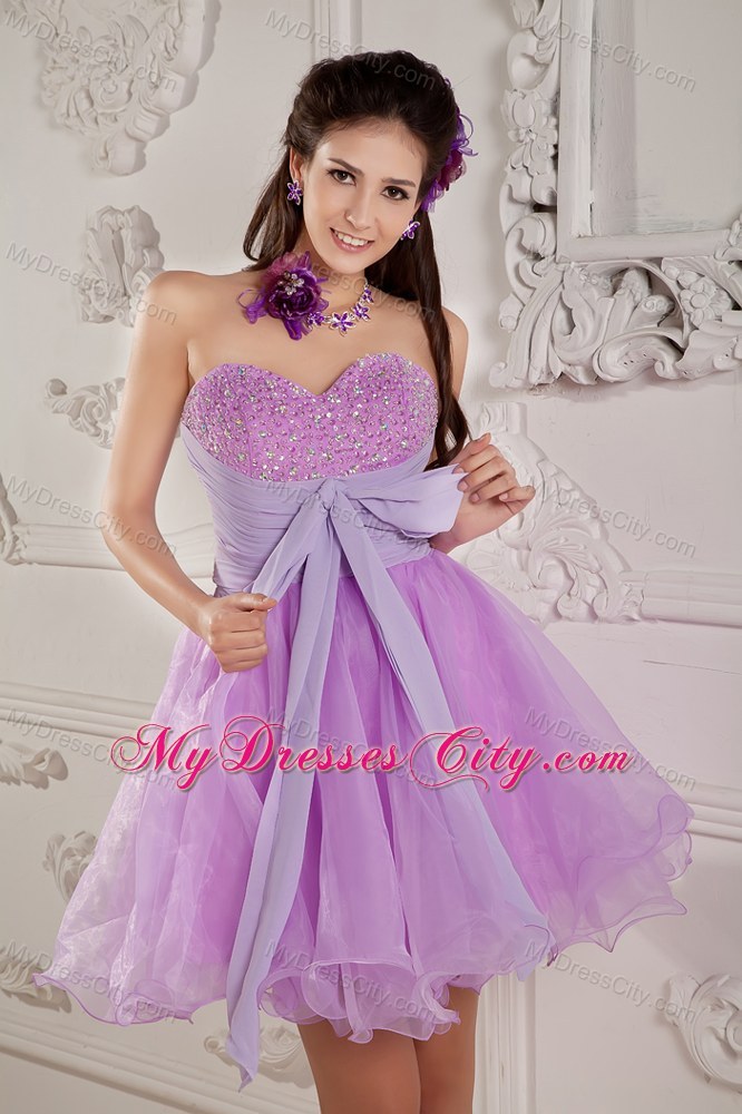 Layers Organza Mini-length Prom Dress with Bowknot and Beading