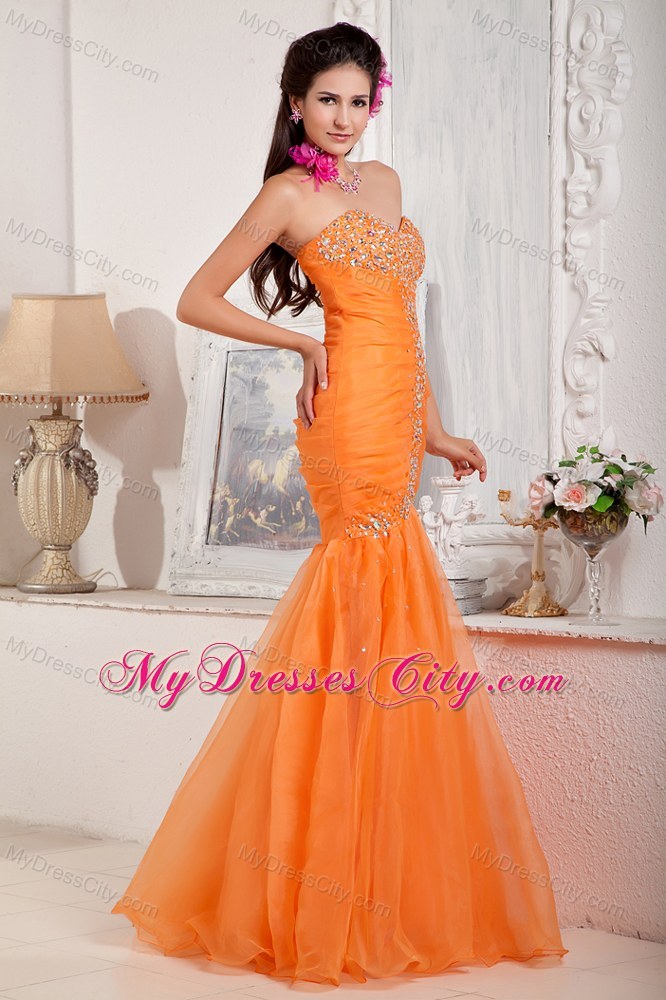 2013 Sweetheart Orange Mermaid Beading Prom Evening Dress