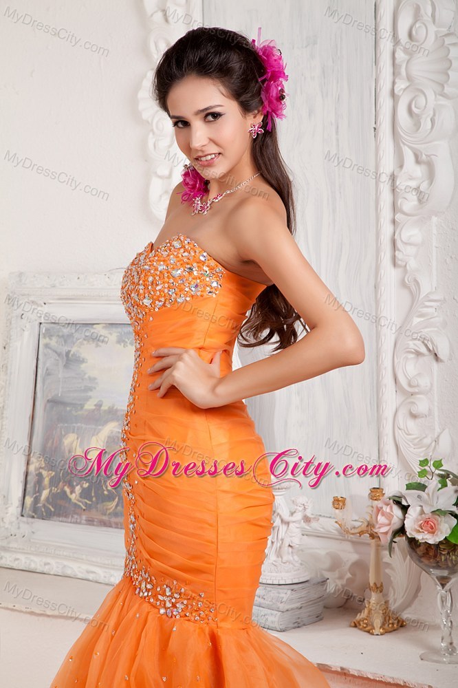 2013 Sweetheart Orange Mermaid Beading Prom Evening Dress