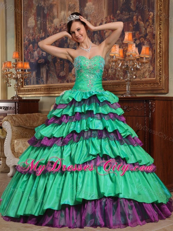 Sweetheart Ruffled Layers Quinceanera Party Dress with Multi-color