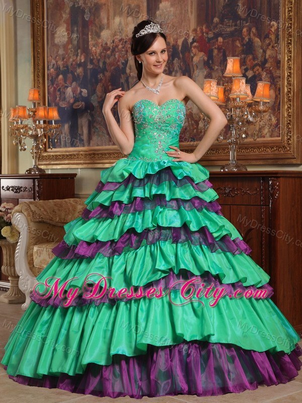 Sweetheart Ruffled Layers Quinceanera Party Dress with Multi-color