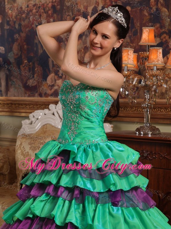 Sweetheart Ruffled Layers Quinceanera Party Dress with Multi-color