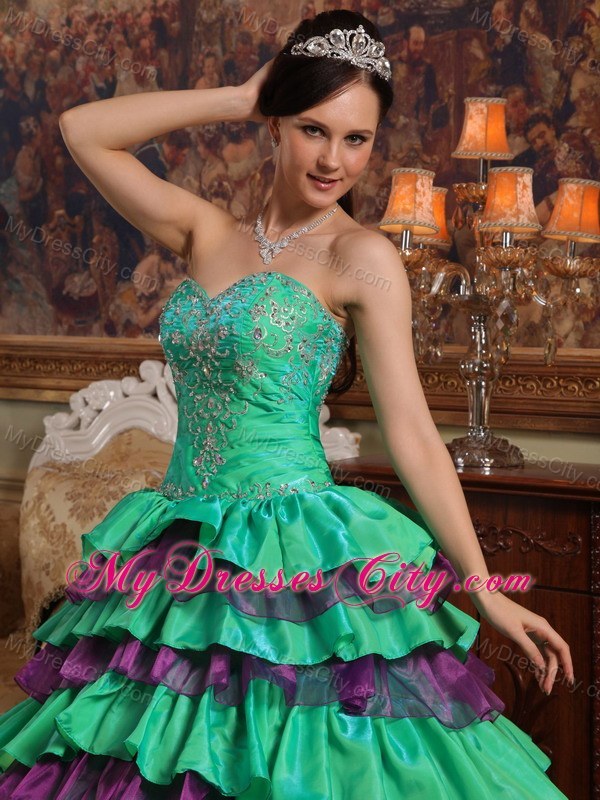 Sweetheart Ruffled Layers Quinceanera Party Dress with Multi-color