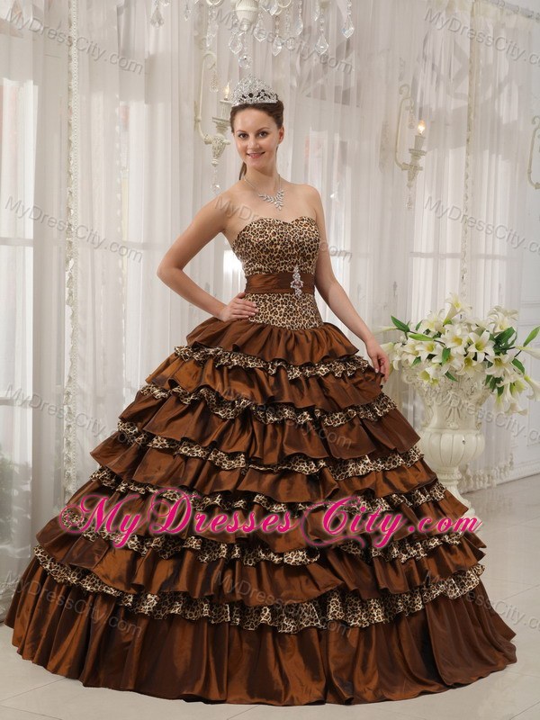 2013 Cheap Ruffled Layers Leopard Brown Dress For Quince