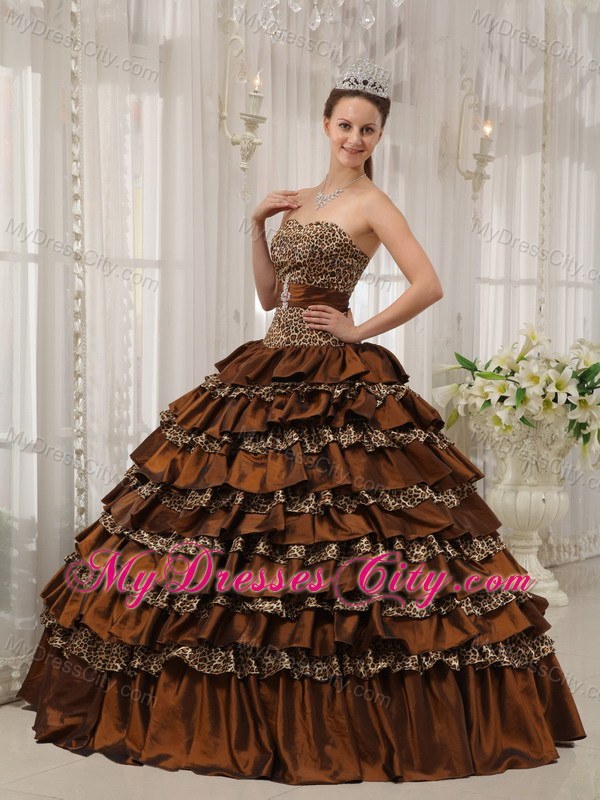 2013 Cheap Ruffled Layers Leopard Brown Dress For Quince