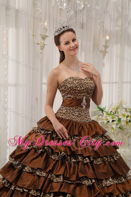 2013 Cheap Ruffled Layers Leopard Brown Dress For Quince