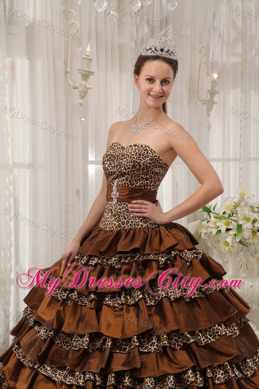 2013 Cheap Ruffled Layers Leopard Brown Dress For Quince