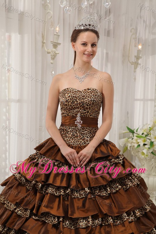2013 Cheap Ruffled Layers Leopard Brown Dress For Quince
