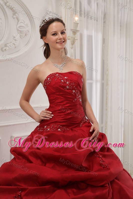 Simple Wine Red Puffy Pick-ups Beading Sweet Sixteen Dresses