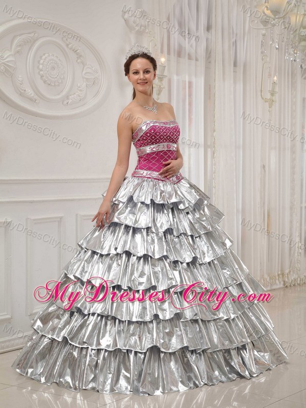 New Style Sliver Strapless Ruffled layers 2013 Corset Sweet 15 Dress