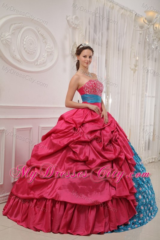 2013 Red and Blue Ball Gown Pick-ups Beading Sweet 15 Dress