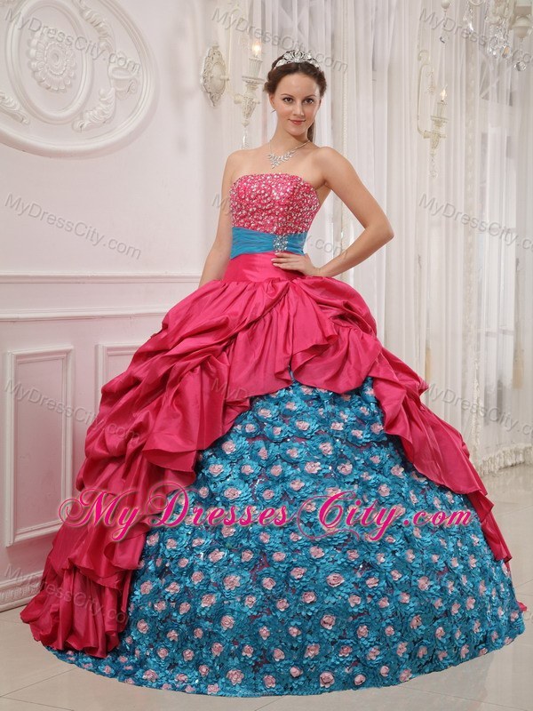 2013 Red and Blue Ball Gown Pick-ups Beading Sweet 15 Dress