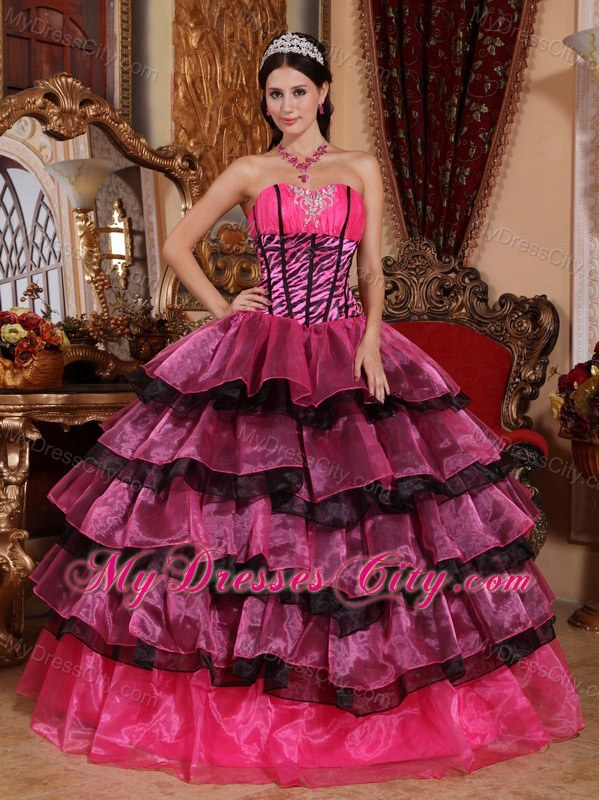 Cheap Multicolor Ruffled Layers Zebra Quinceanera Dress on Sale