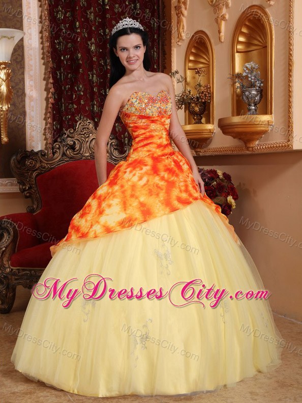Unique Sweetheart Yellow Printing Quinceanera Dress for Cheap