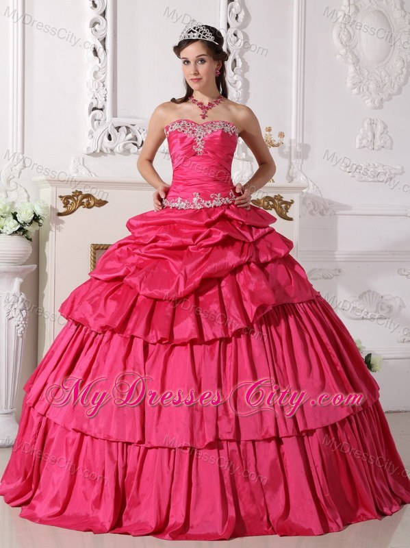 Detachable Hot Pink Sweetheart Puffy Sweet 15 Dress Ruched