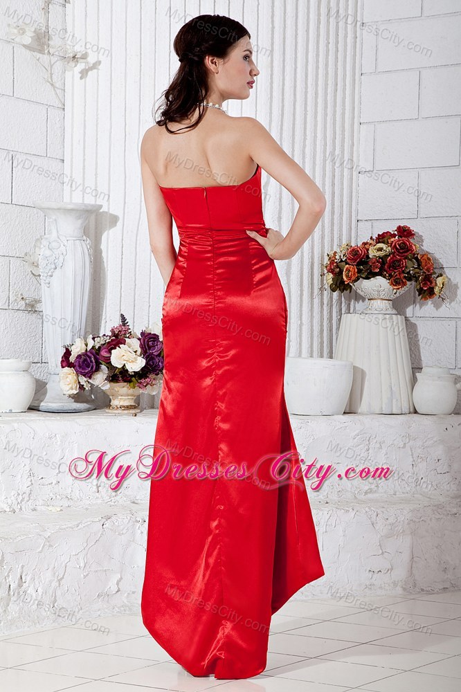 V-Cut Neck Taffeta Beading Ruched 2013 Red Prom Evening Gowns