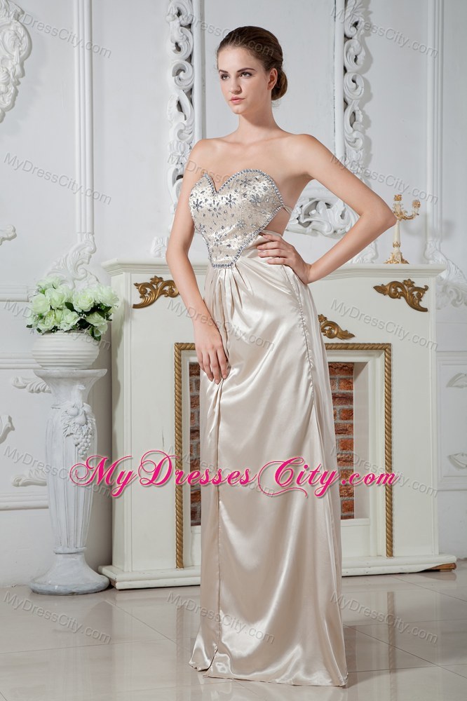Sweetheart Beading Long Champagne Evening Dress with Cutout Back