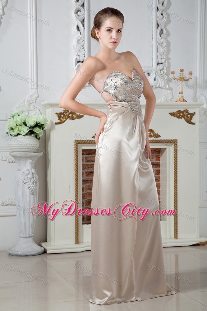 Sweetheart Beading Long Champagne Evening Dress with Cutout Back