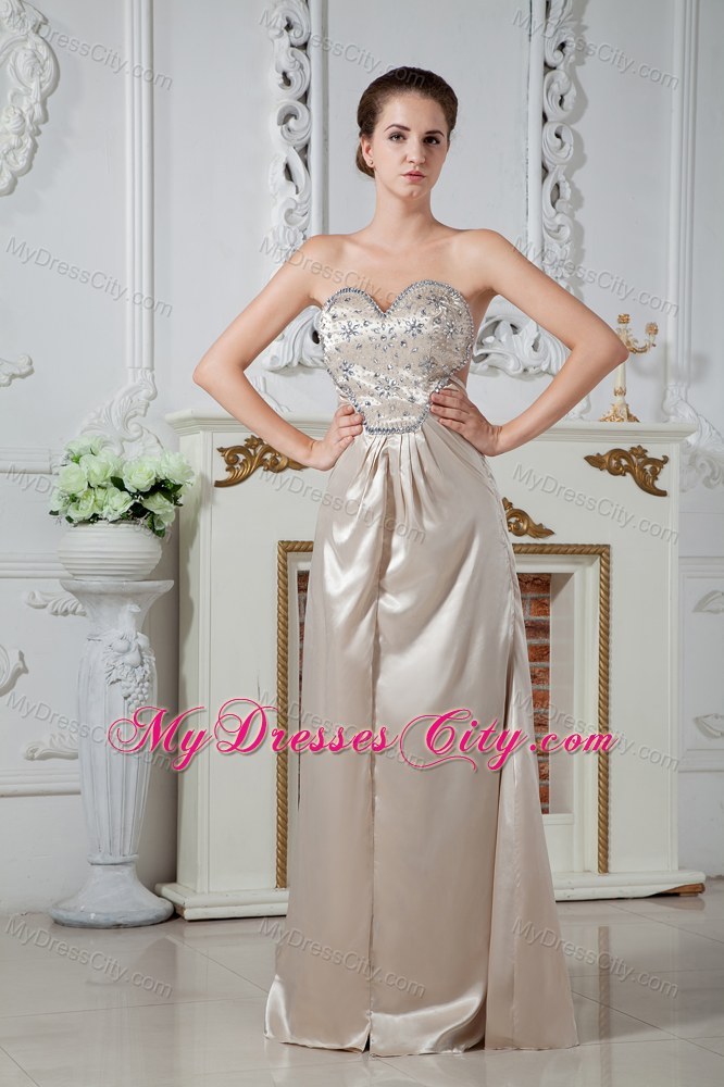 Sweetheart Beading Long Champagne Evening Dress with Cutout Back