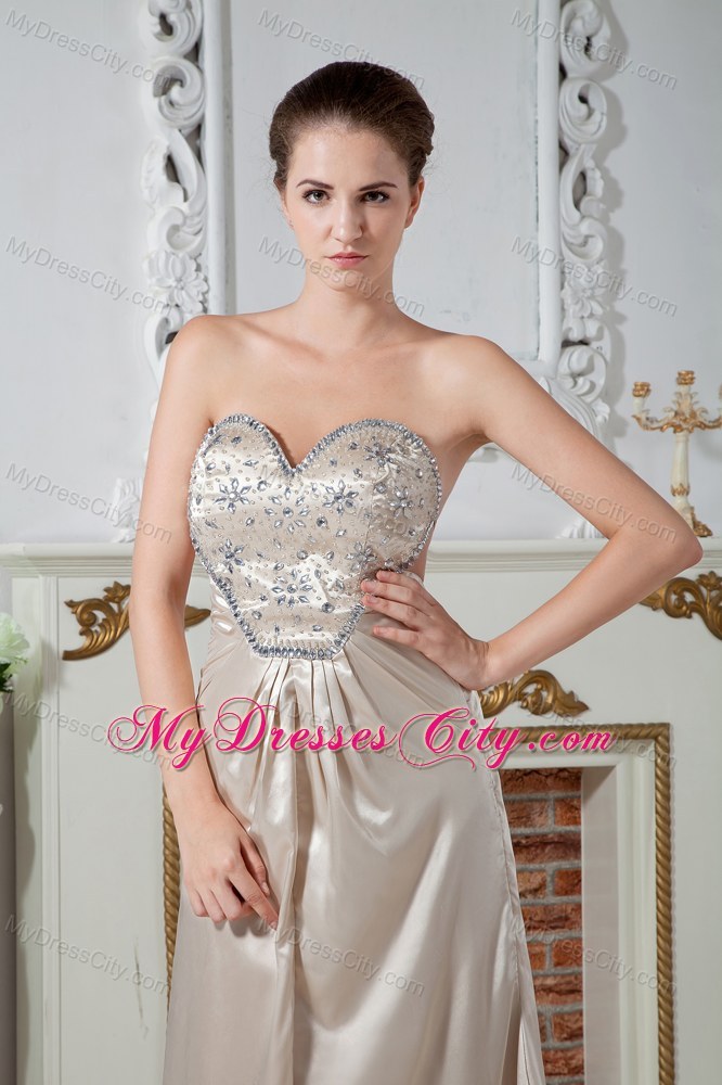 Sweetheart Beading Long Champagne Evening Dress with Cutout Back