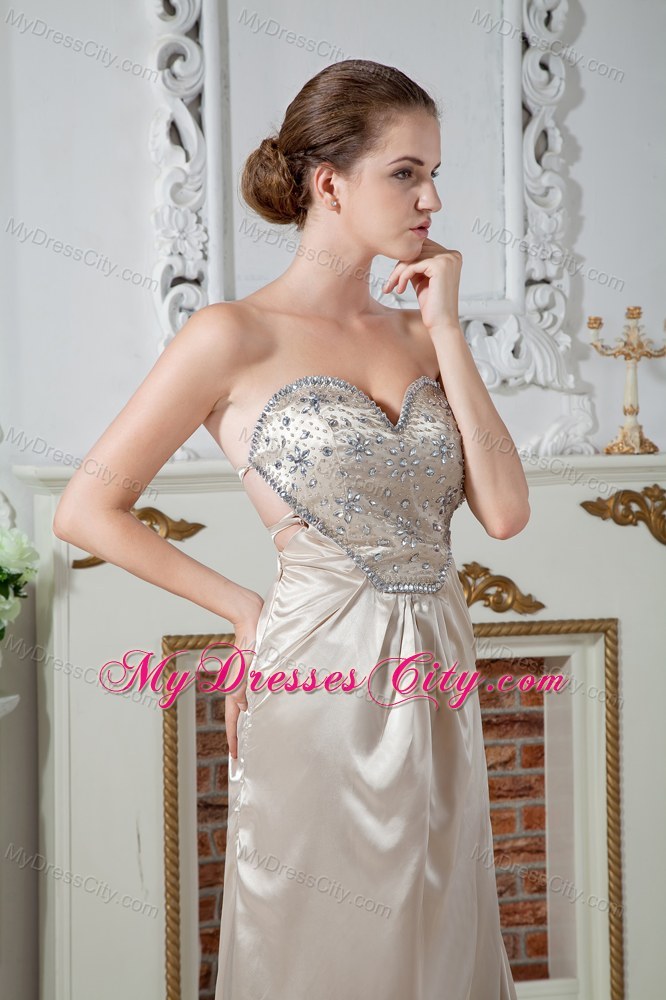 Sweetheart Beading Long Champagne Evening Dress with Cutout Back