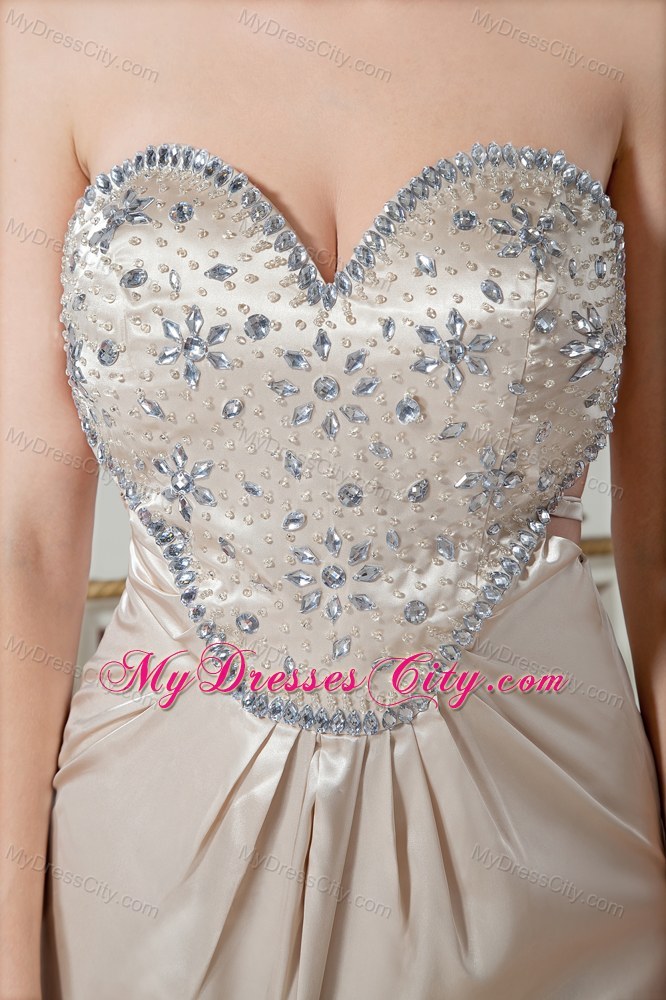 Sweetheart Beading Long Champagne Evening Dress with Cutout Back