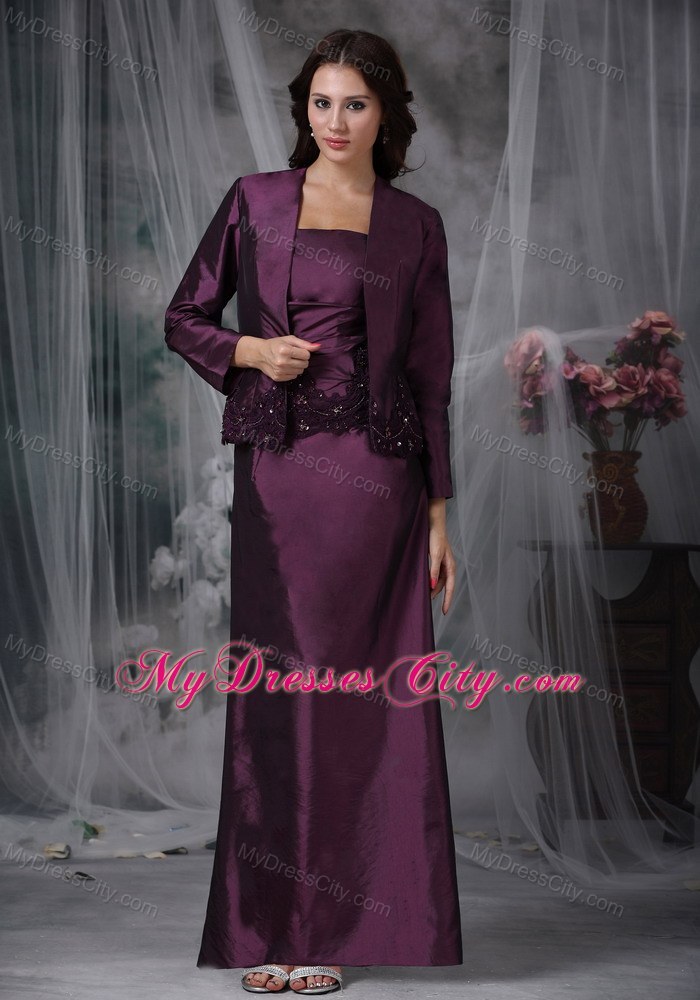 Strapless Appliques Ankle-length Taffeta Mather Of The Bride Dress with Jacket