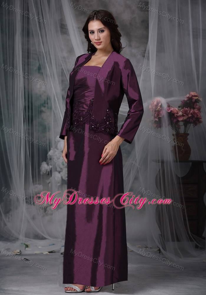 Strapless Appliques Ankle-length Taffeta Mather Of The Bride Dress with Jacket